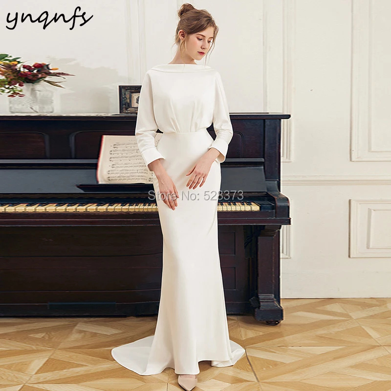 YNQNFS W104 Винтаж чаша с длинным рукавом Сатиновые платья подружки невесты платье Русалка низким вырезом на