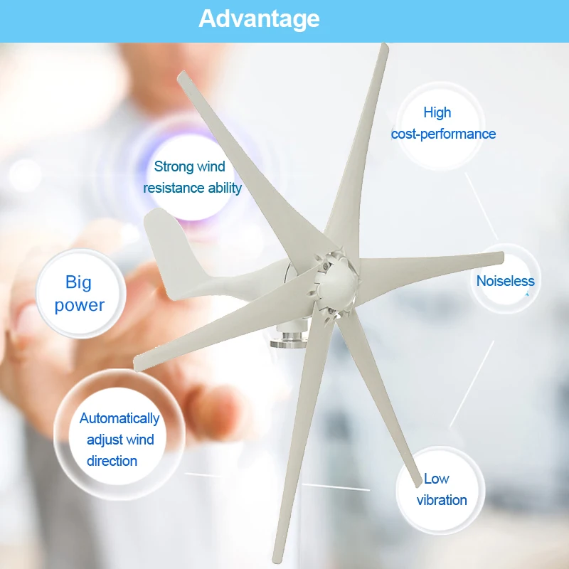 

800W 12V 24 V 48 Volt Horizontal Home Wind Turbine 6 Nylon Fiber Blade Wind Generator Power Windmill Energy Turbine Charge