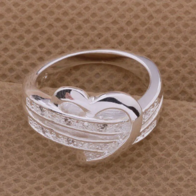 2019 New Fashion Women Rings Half heart-shaped Double Rhinestone Heart Love Wedding Ring Size 6-11 Gift A13 | Украшения и