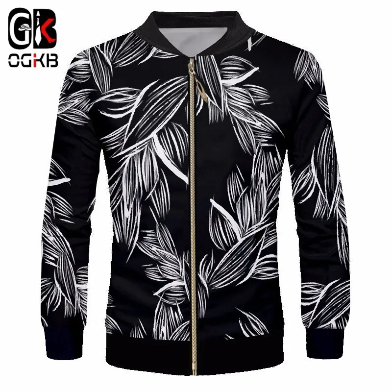 OGKB Casual 2018 Windbreaker Tracksuits 3d Cool Printing Forest Leaves Plant Jacket Unisex Coat Long Sleeve Tops Harajuku Hiphop | Мужская