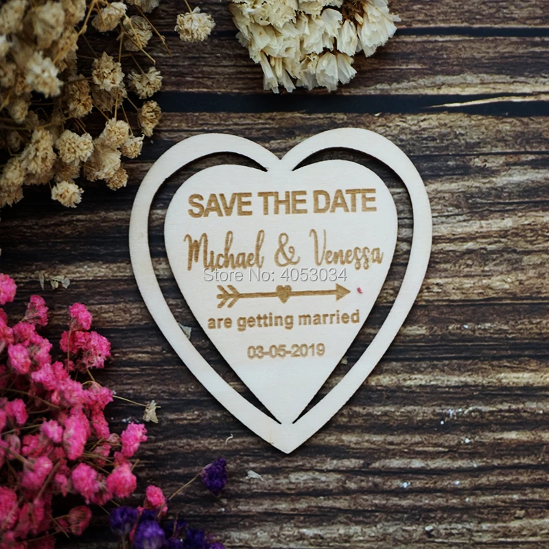 Деревянные магниты с надписью Save The Date Heart | Дом и сад