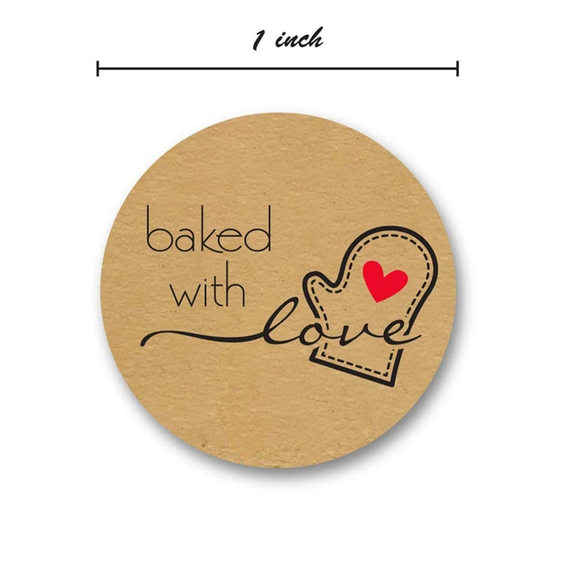 1 дюйм круглый натуральный крафт запеченные с любовью наклейки/500 этикеток в