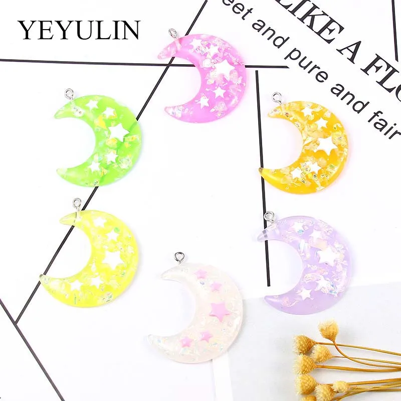 10 шт розовый желтый многоцветная смесь Луна и звезда форма смолы подвески кулон