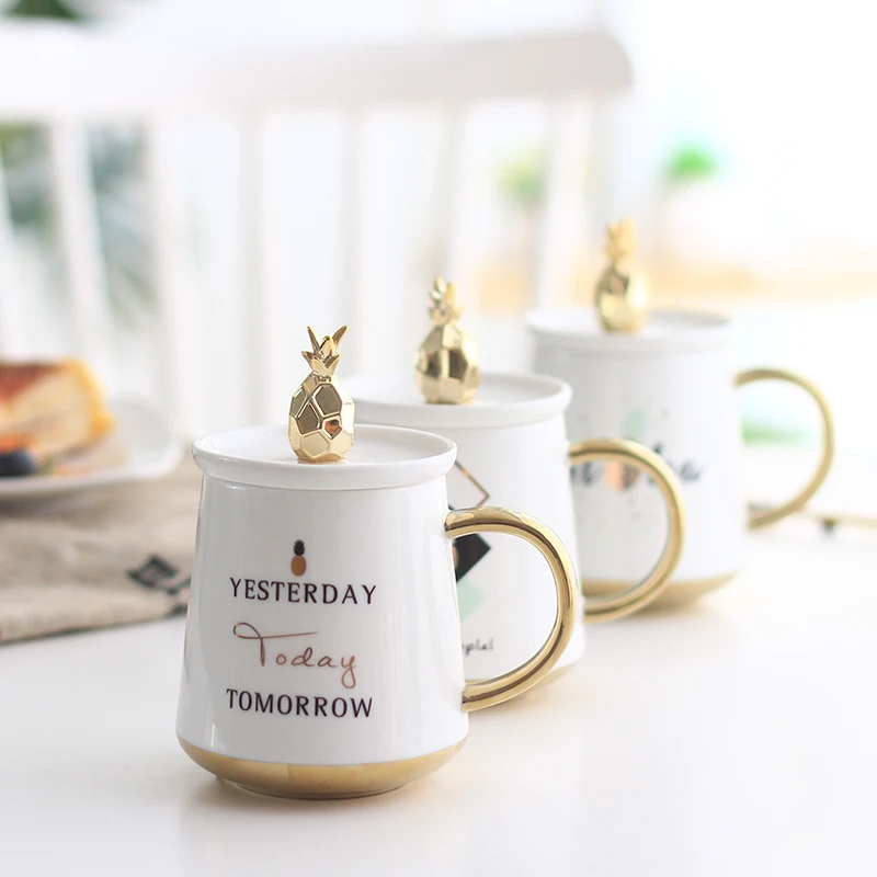 Скандинавский креативный Золотой ананас кофейная кружка с крышкой Большая
