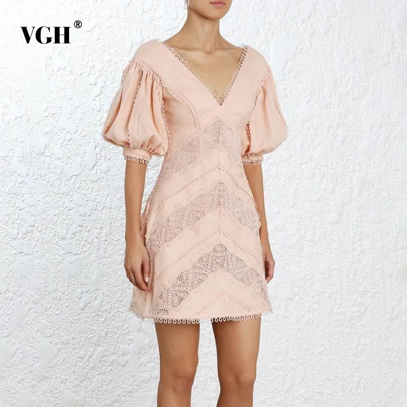 VGH вышивка ТРАПЕЦИЕВИДНОЕ ПЛАТЬЕ женские модные новые платья с v образным вырезом