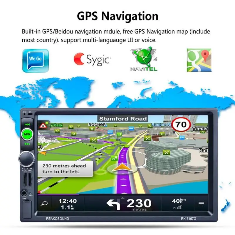 

7" LCD 2 Din Bluetooth Handsfree GPS w/ Map Touch Screen Car MP5 Player RDS FM Radio Autoradio AUX Mirror Link USB Auto Charger