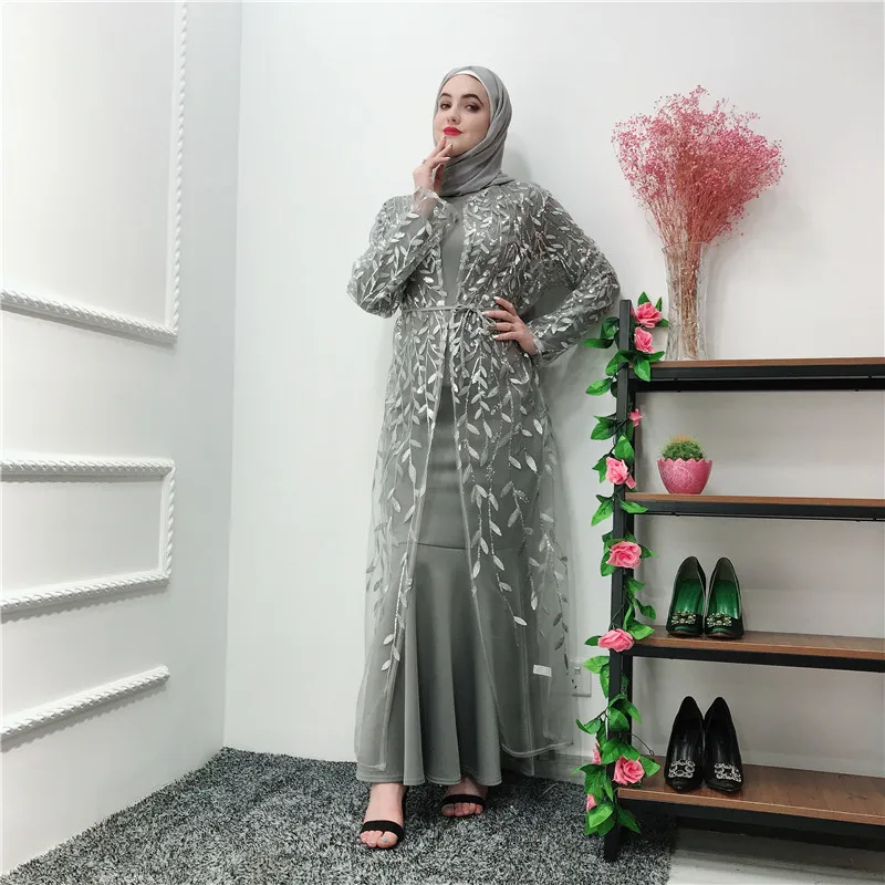 Роскошные мусульманские платья с вышивкой Abaya кардиган кимоно открытое длинное