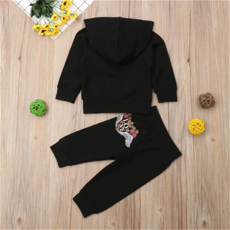 LOVE Autumn Long Sleeve Black Hooded Tops Pants Boy Clothing Cotton Cute Outfits 2PCs Toddler Newborn Baby Boys Clothes Set |