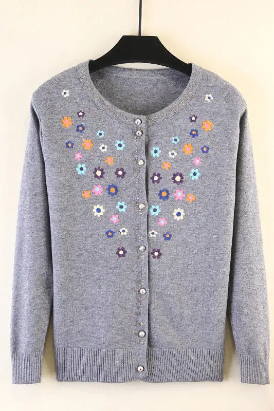 

Floral Knitted Cardigan 2019 Spring Autumn Long Sleeve Women Sweater Cardigan Female Single Breasted Pull Femme Plus Size 3XL