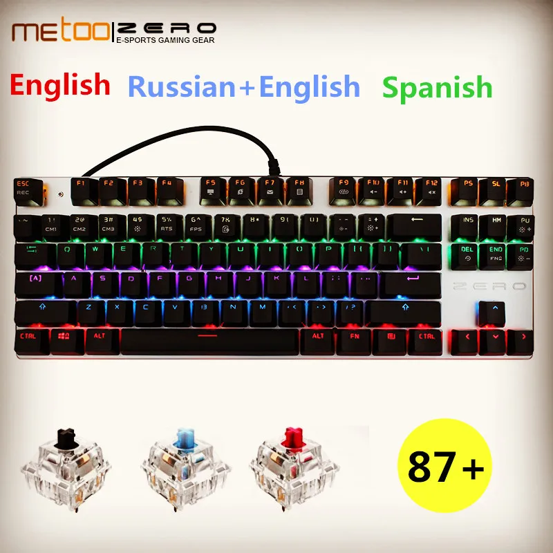 Me Too оригинальная игровая механическая клавиатура 104 клавиша Проводная клавиатура синий/красный/черный переключатель клавиатура с подсветкой английский/русский/испанский