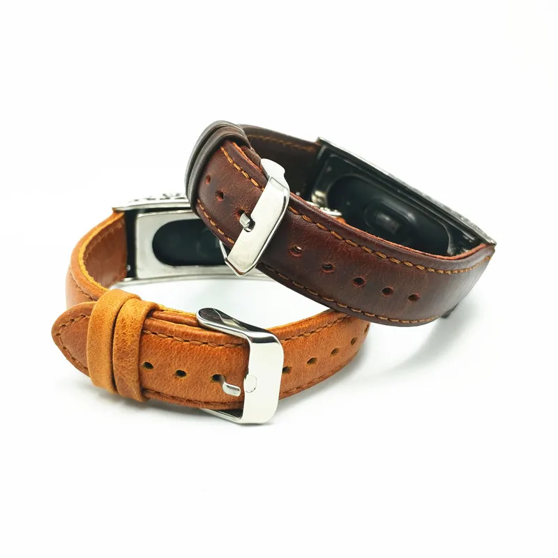 For Xiaomi Band 3 Straps Newest Retro Genuine Leather Watch Band Strap Band Replacement Wristband With Metal Case For Miband 3