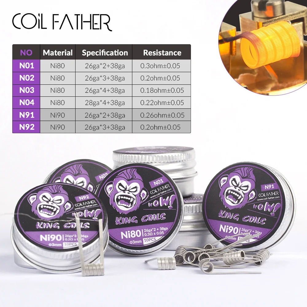 Coil Father 10 шт./кор. готовые катушки для электронной сигареты Rda Rta Rba атомайзер