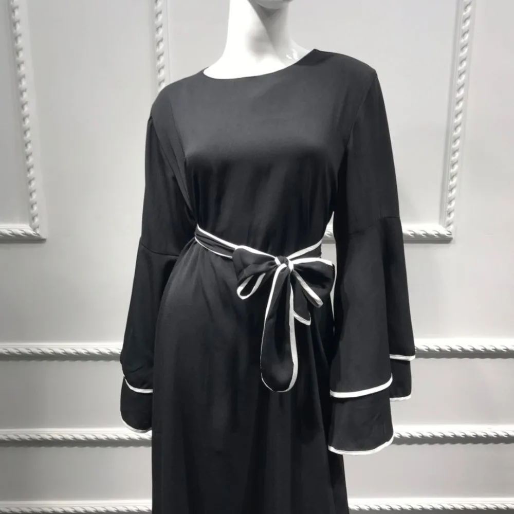 Мусульманские полосатые платья Abaya с расклешенными рукавами кардиган кимоно