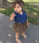 Джинсовая рубашка с длинными рукавами, 3 шт., топ и юбка с леопардовым принтом для маленьких девочек, осенняя одежда