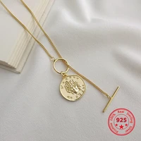pure 925 silver european american new design creative concise gold relief coin pendant necklace fine jewelry