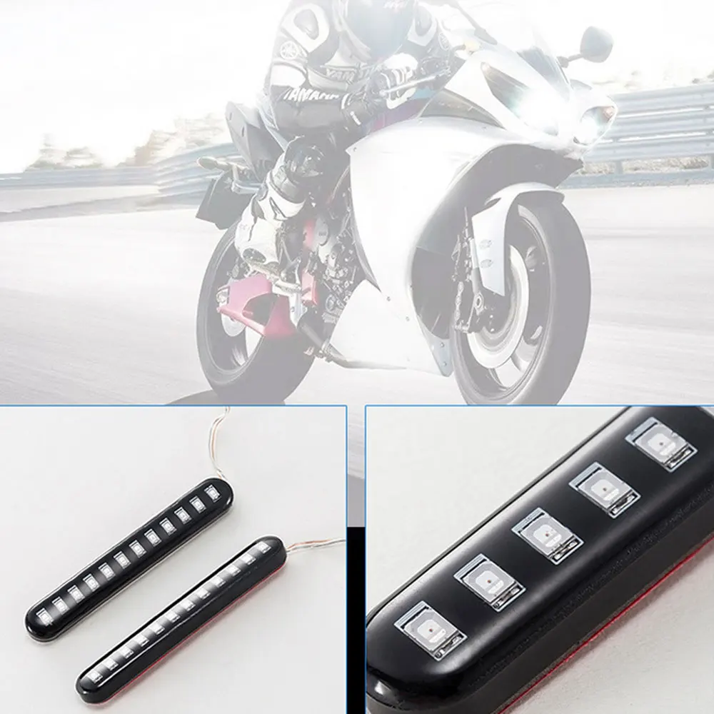 

2PCS Motorcycle Car Flowing Water Tail Brake Lights 12 LED Turn Signals Strip License Plate Light Blinker Stop Flicker