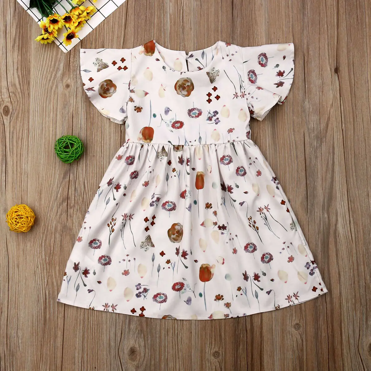 Summer Infant Kid Baby Girl Flower Dress 2-7Y Ruffles Sleeve Floral Print Princess Boho Holiday | Детская одежда и обувь
