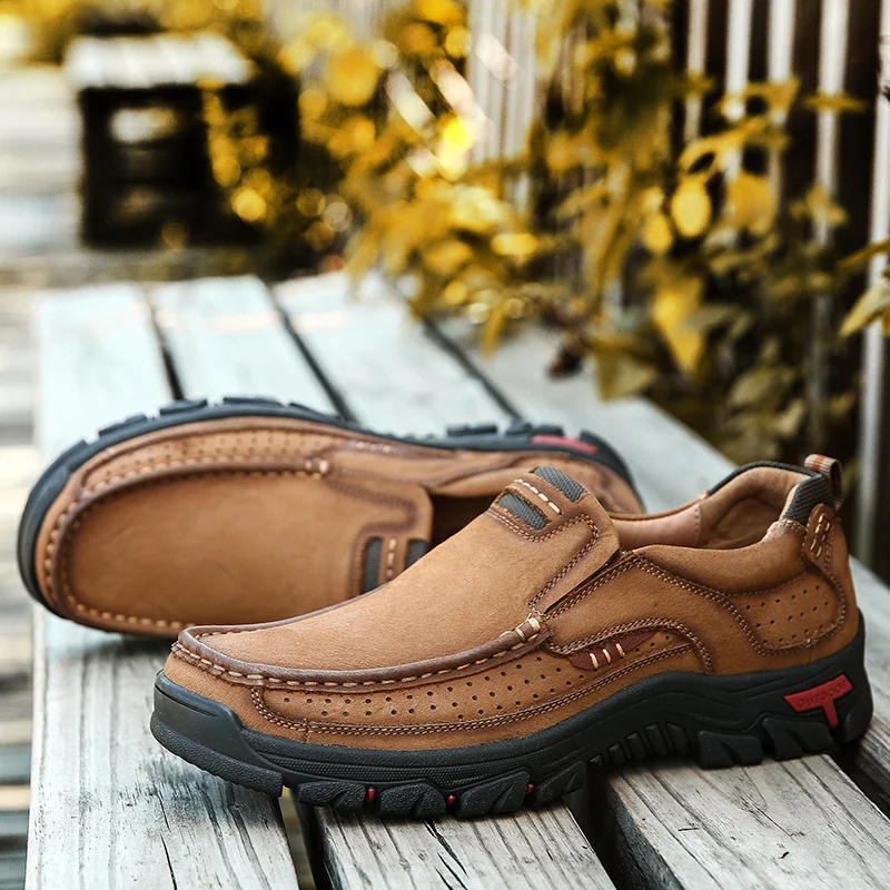 UPUPER Genuine Leather Men Casual Shoes Comfortable Handmade Sneakers Outdoor Flats Hiking Plus Size 38-48 | Обувь