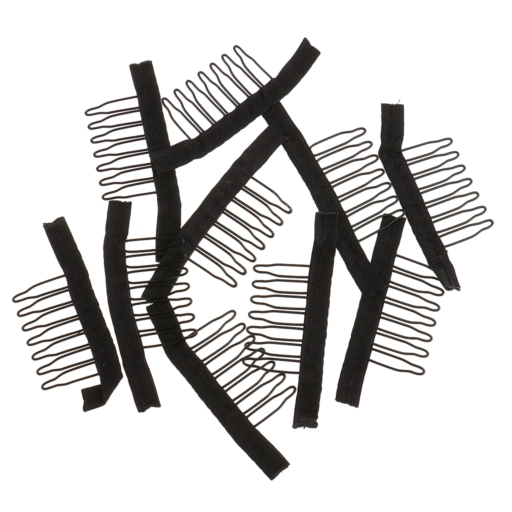 10 Pieces New 7 Teeth Wig Combs - Steel Tooth Comb for Wig Caps Lace Cap Black - Portable Stainless Steel & Fabric image 5