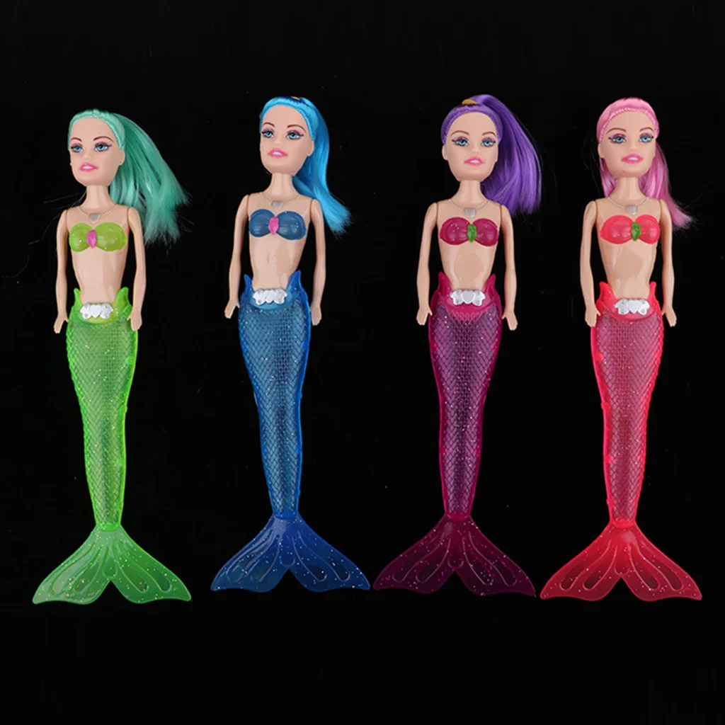

4Pcs Mermaid Doll Models With Colorful Lights Tails Kids Birthday Gift Toys