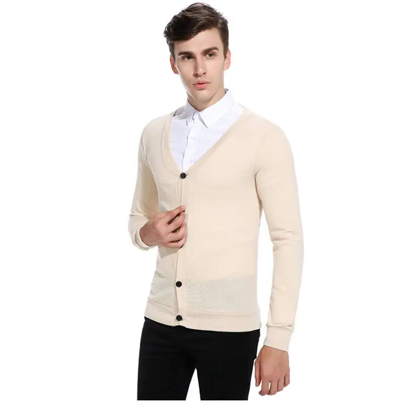 

hirigin 2018 Winter Autumn Men's Pure Color Cardigan V-neck Single Breasted Slim Sweater Smart Casual Knitwear Knitting S-2XL