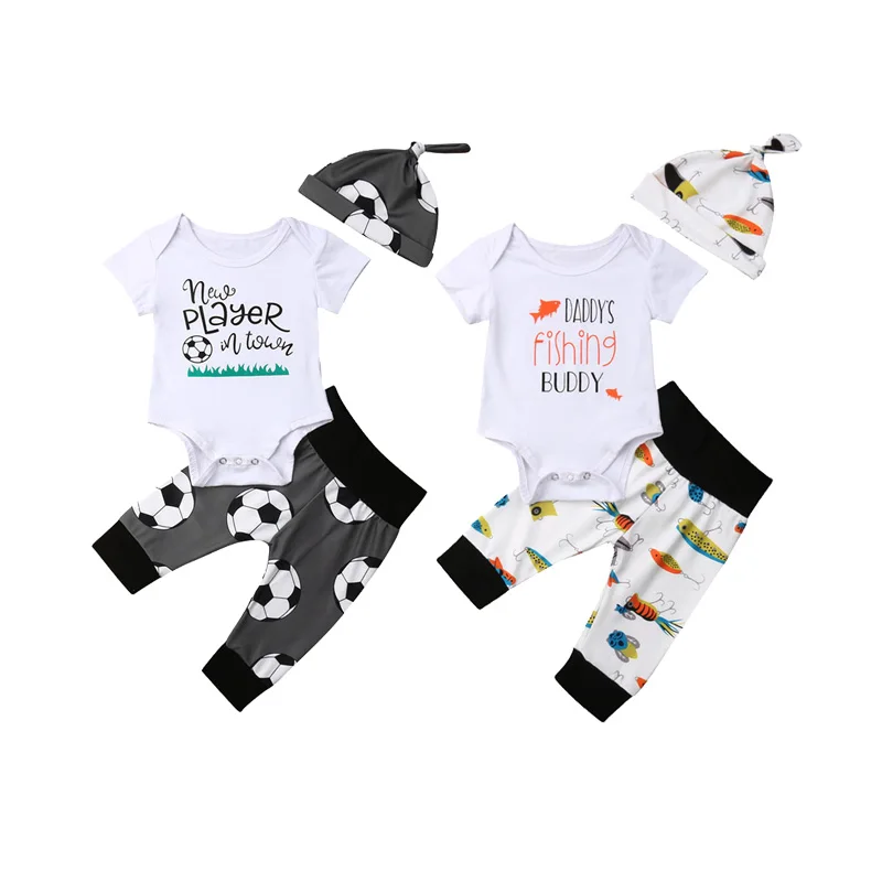 Baby Boy Clothes Newborn Infant Girl Outfits Bodysuit Carton Hat Pants Leggings Set Small Fish 3PCS 0-18M | Детская одежда и обувь