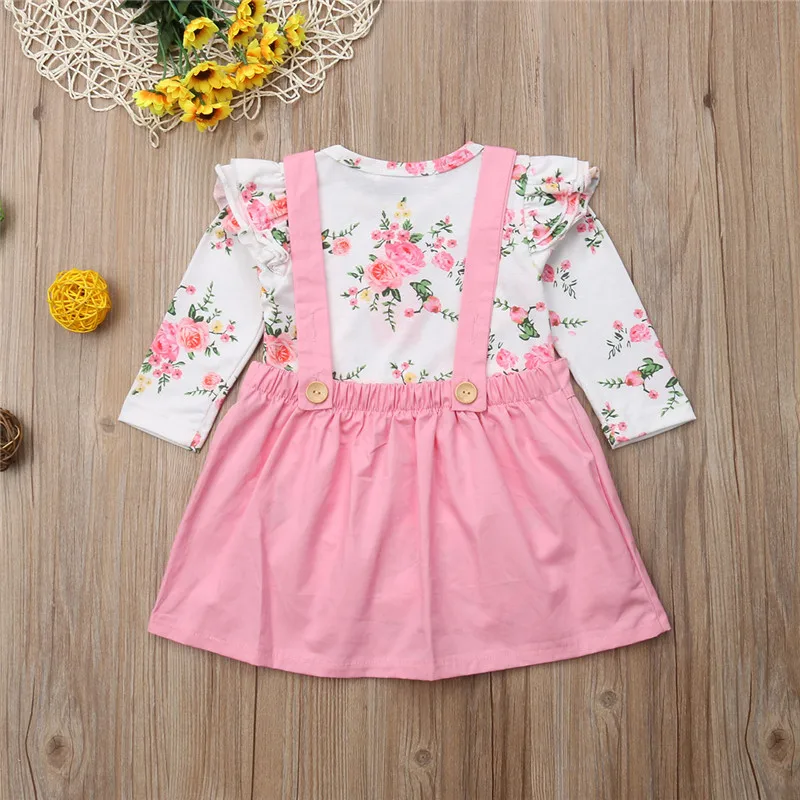 Kids Girl Dress Baby Clothes 2PCS Newborn Princess Outfit Set Pink floral Clothing Bodysuit+Strap | Детская одежда и обувь