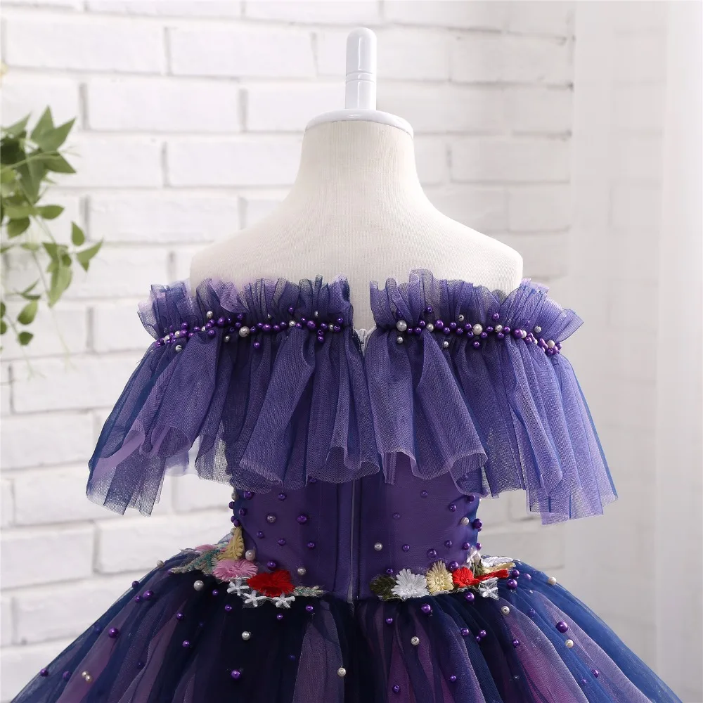Фиолетовые платья с цветочным узором для девочек длина до пола 2019 Vestidos De Primera Comunion