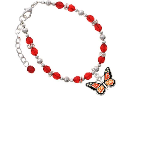 Silvertone Большой Бабочка монарх с 6 AB кристаллы красные бусинки браслет| |