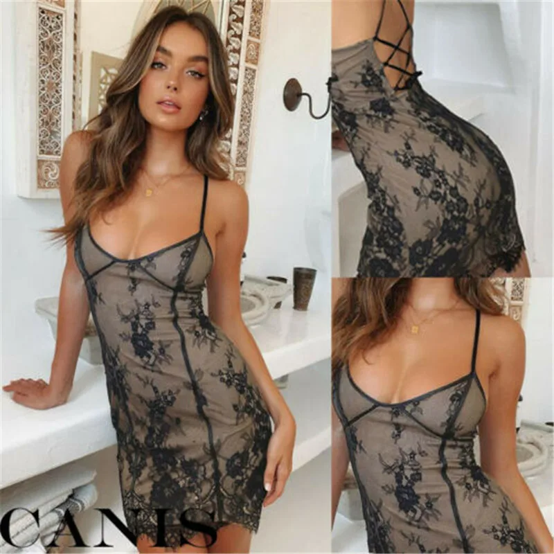 Women's Bandage Bodycon Sleeveless Evening Party Sexy Lace Spaghetti Strap printed Short Mini Dress | Женская одежда