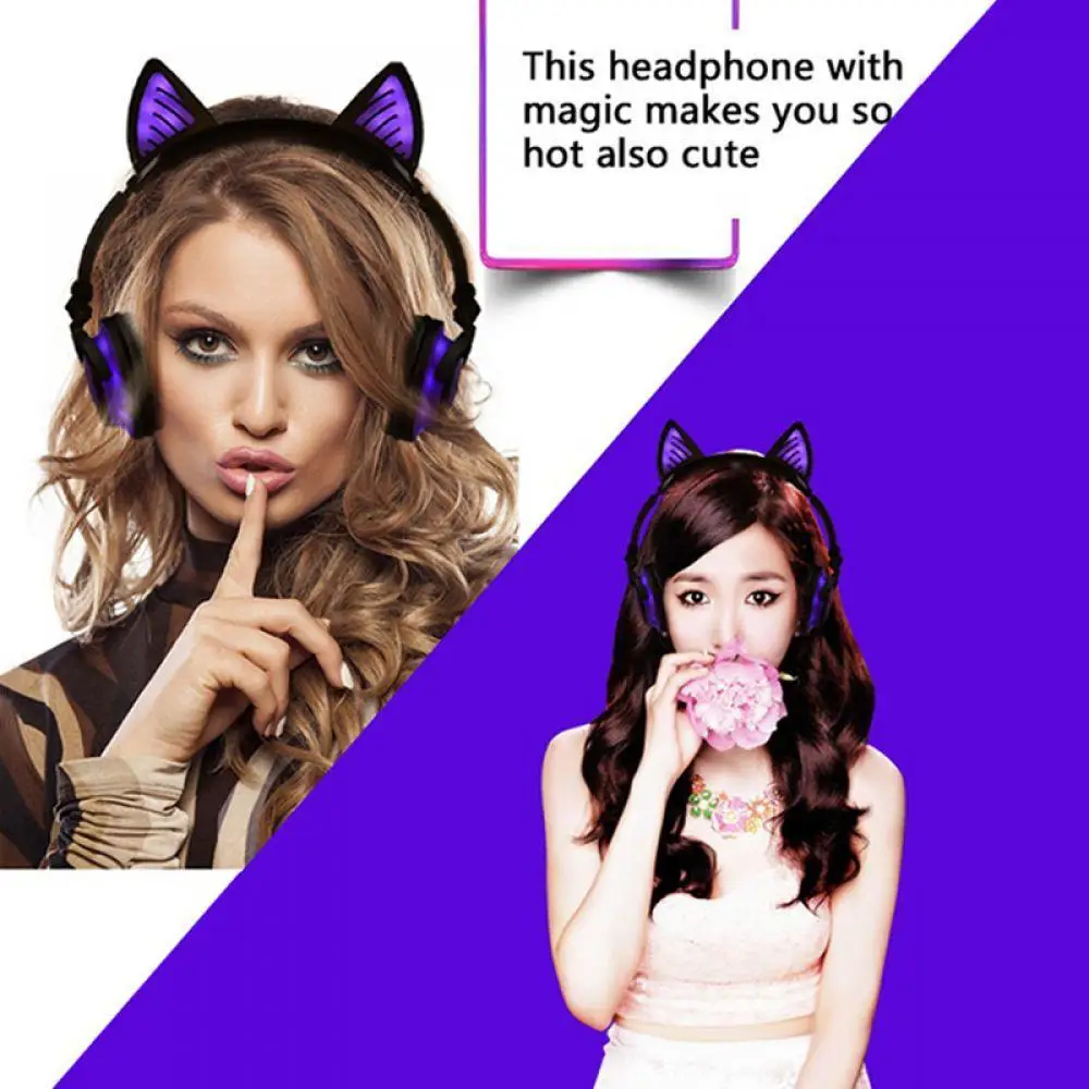 Светящиеся наушники мАч Bluetooth кошачьими ушками беспроводной микрофон мигает 220