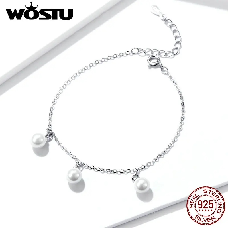 WOSTU, классические браслеты с пресноводным жемчугом, 925 пробы, серебряная цепочка для женщин, для свадебной вечеринки, серебряные 925 ювелирные изделия CQB132