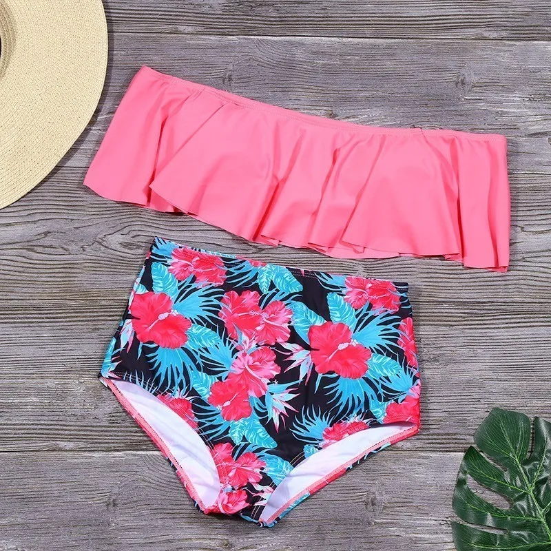 Lefeel бикини с принтом высокая талия купальник Цветочный комплект оборками без