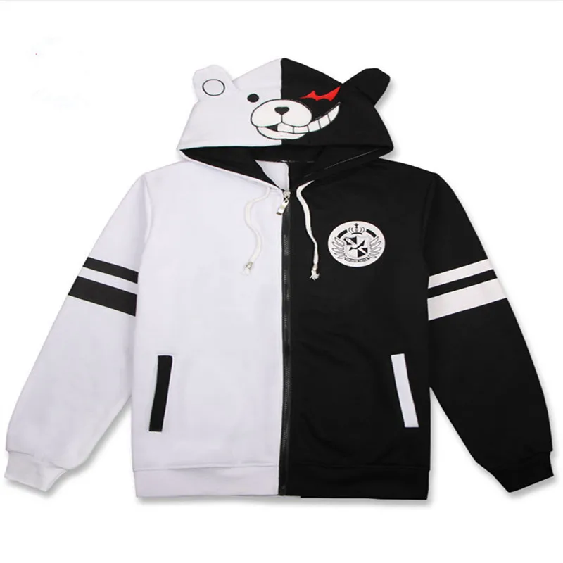 Аниме Danganronpa Косплей Монокума костюм унисекс толстовка с капюшоном черный белый