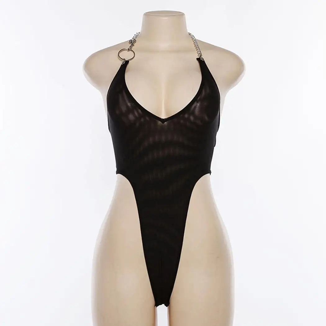 Women Halter Neck Sleeveless Backless See Through Solid Casualn Night Club Slim Above Knee Mini Onesies | Женская одежда