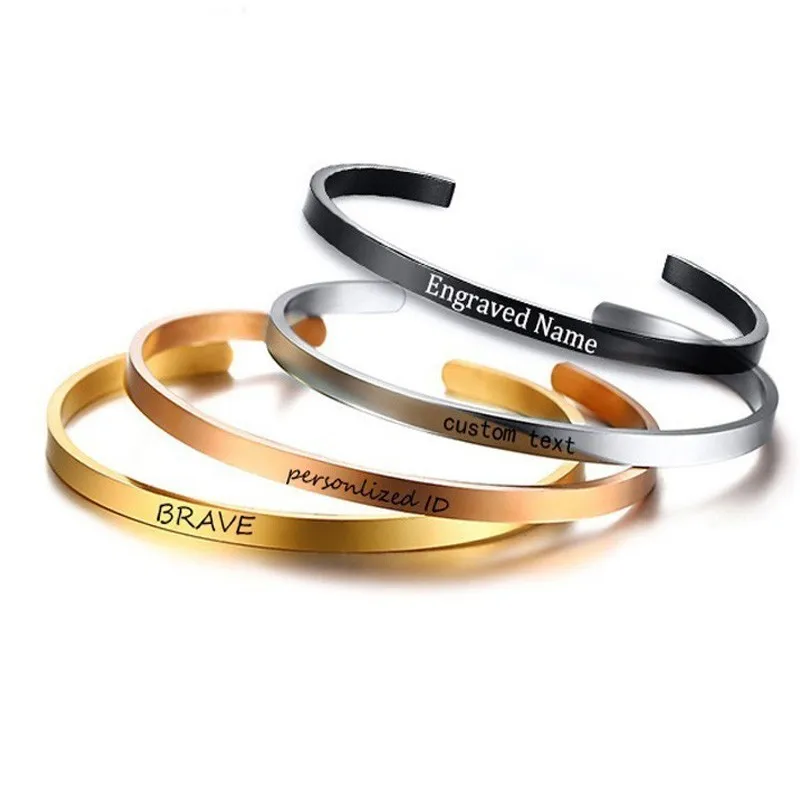 Женский Браслет манжета индивидуальный ID браслет гравировка имени текст для