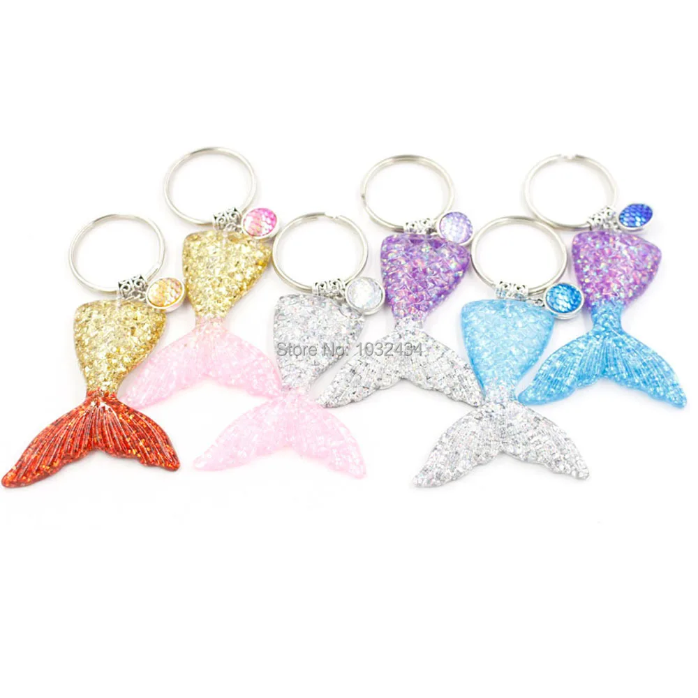 

100 pcs/lot Sequins Fishtail Key ring Decorative Pendants Women Bag Car Key Phone Accessories Wedding Party Gifts Key chain