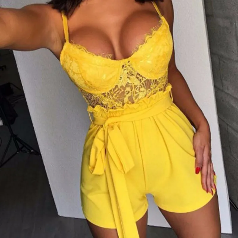 COKAGO Elegant Lace Jumpsuit Women Summer 2019 Sleeveless V Neck Female Jumpsuits Short Sexy Playsuit Push Up Plus Size Rompers | Женская