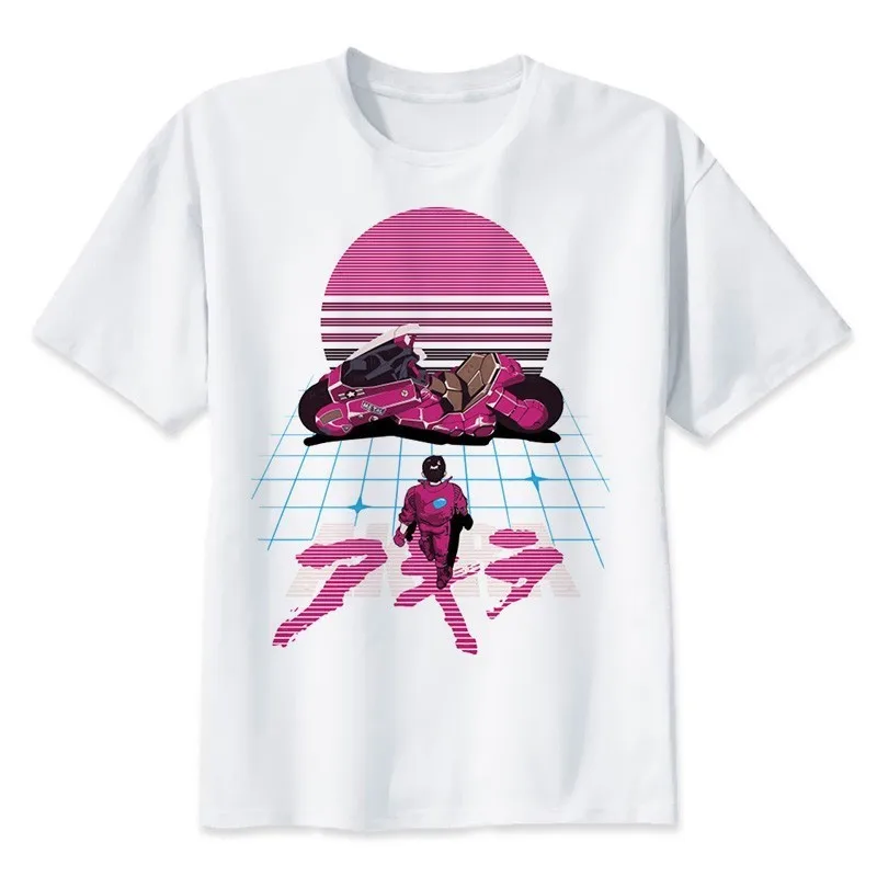 Футболка с аниме Akira Synthwave футболка Японская футболка аниме летняя модная футболка Повседневная белая мужская футболка с принтом мужские футболки