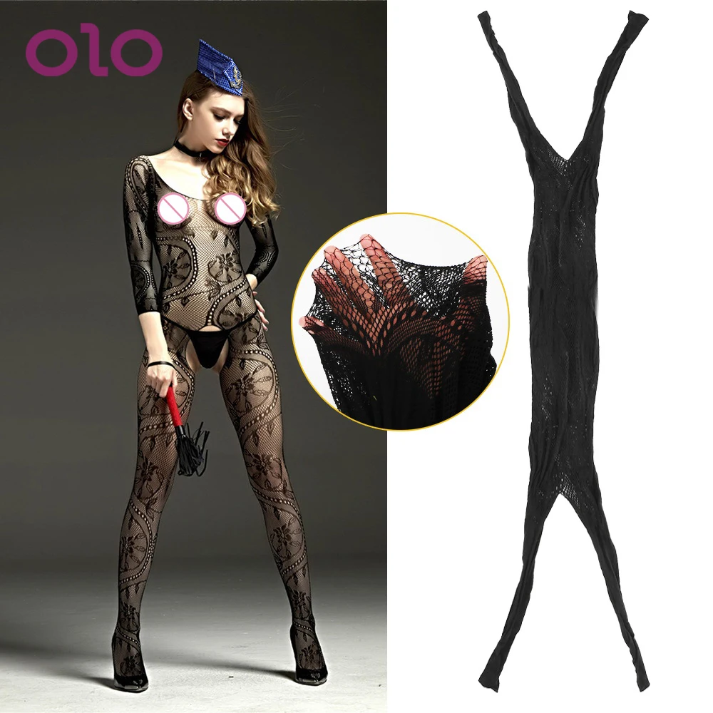 

OLO Catsuit Sexy One-piece Pantyhose Fishnet Stocking Exotic Apparel Perspective Erotic Intimates Open Crotch Lingerie Pantyhose