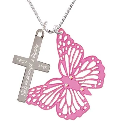 Acrylic Cut Out Butterfly Mirror Pink - Strength and Dignity Cross Necklace | Украшения и аксессуары