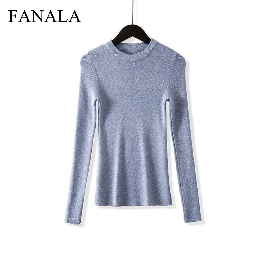 Осенний Женский пуловер с длинным рукавом Блестящий люрекс зимний свитер