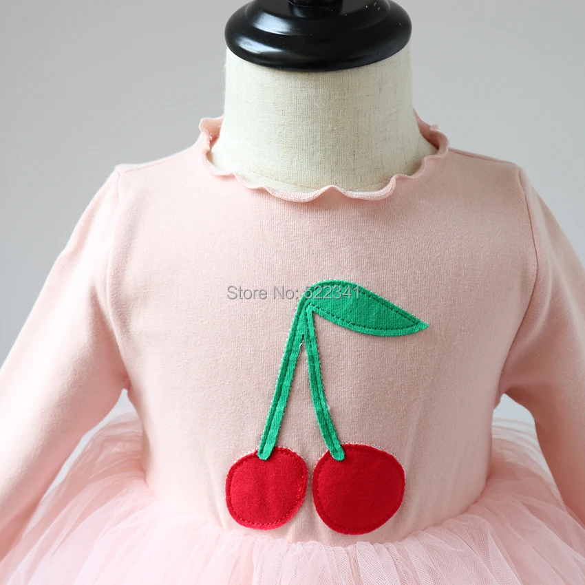 Кружевное платье для девочек весна 2019 принцессы маленьких детское с вишенками