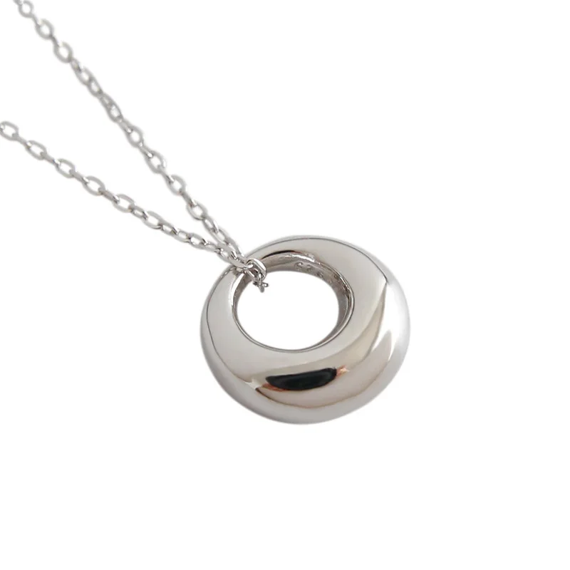 Korean fashion 925 sterling silver necklace for women simple Circle pendant High-grade Elegant Girl Jewelry | Украшения и