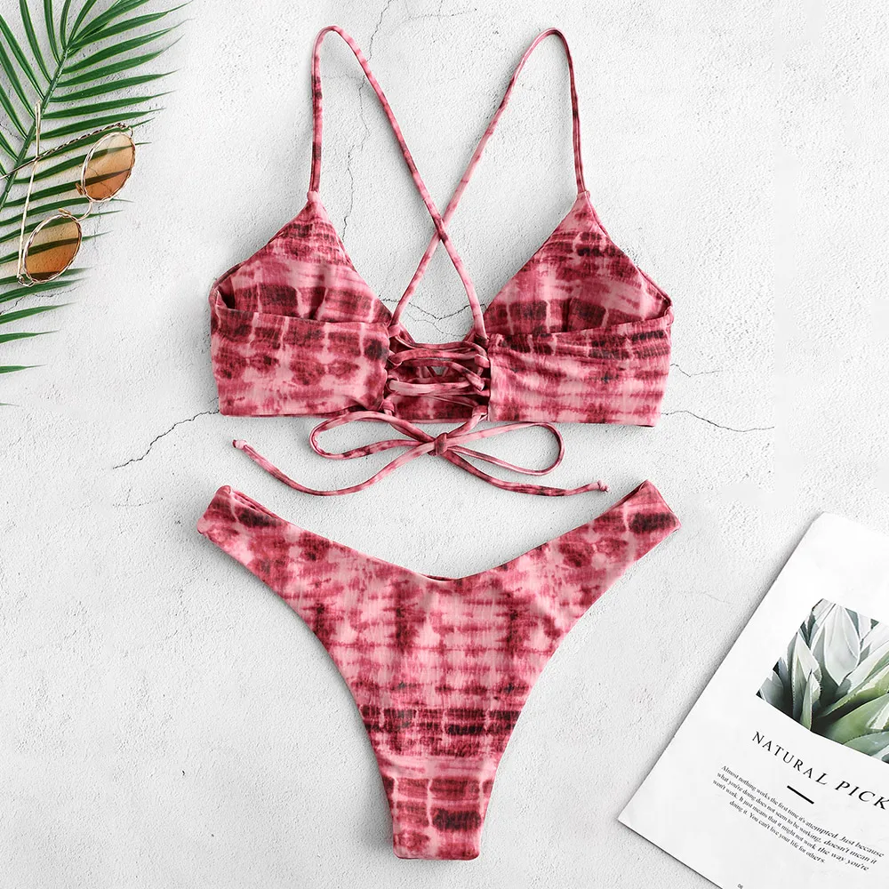 Женский комплект бикини ZAFUL Tie Dye спортивный костюм с высокой талией