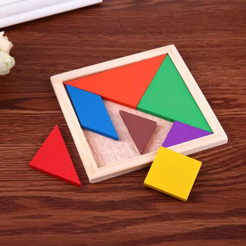 Деревянная головоломка Tangram 7 шт. цветная квадратная IQ интеллектуальные