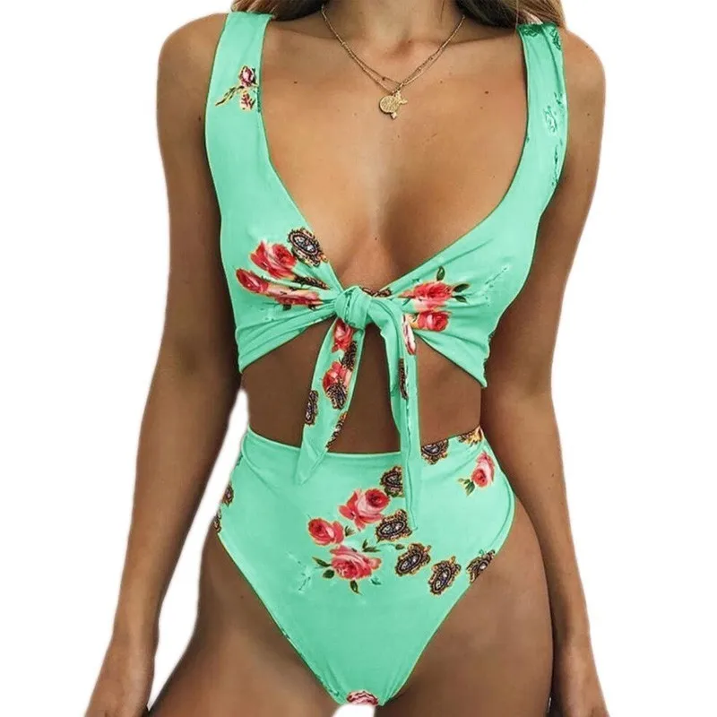 Lefeel High Waist Floral Bikini Sets Print Swimsuit Women Bandage Sexy Backless Female Beach Wear Swimwear Bathing Suit Biquini |