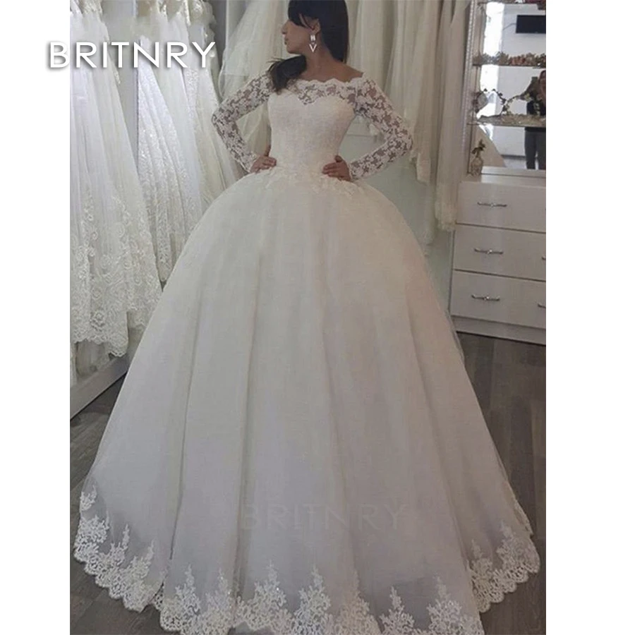 

BRITNRY 2020 элегантное бальное платье принцессы Свадебное платье с кружевной аппликацией Дубай арабское платье невесты с открытыми плечами ...