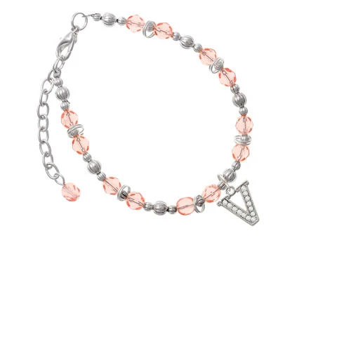 Браслет Silvertone Crystal Initial V украшенный розовым бисером| |