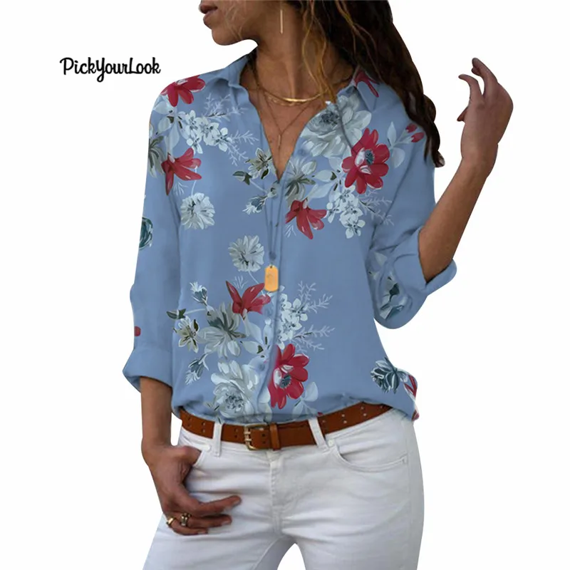 PickYourLook новые женские блузки рубашки размера плюс с длинным рукавом v образным